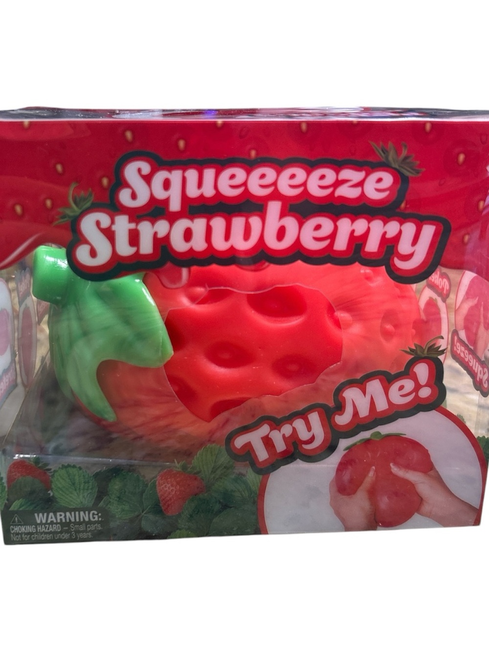 Squeeeze Strawberry Squishy Toy - Red with Green Leaf